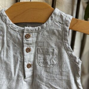 Striped Sleeveless Linen Button Romper size 3mo